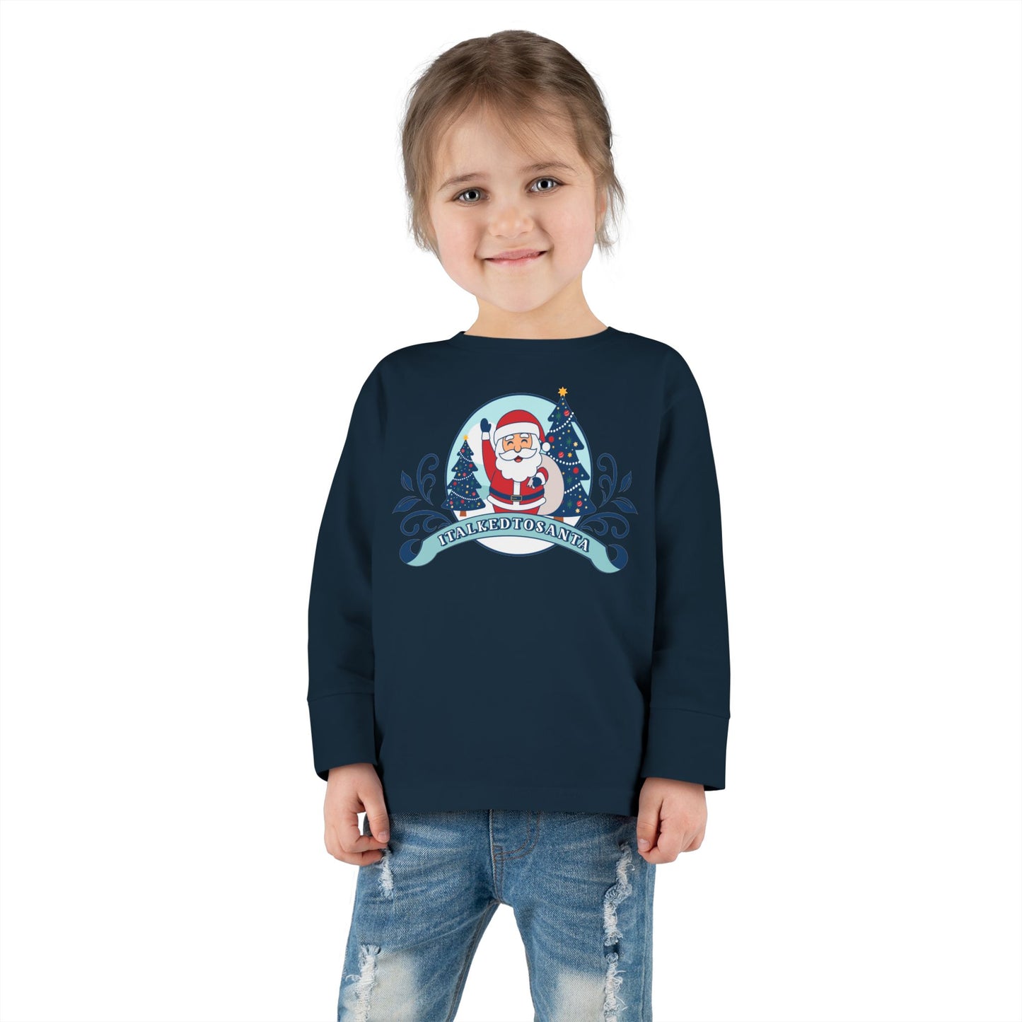 Festive Toddler Long Sleeve Tee - Cute Santa Design for Winter Celebrations, Christmas Outfit, Holiday Gift, Kids Fashion, Seasonal Wear
