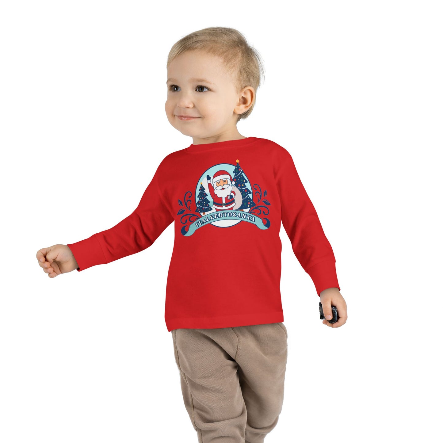 Festive Toddler Long Sleeve Tee - Cute Santa Design for Winter Celebrations, Christmas Outfit, Holiday Gift, Kids Fashion, Seasonal Wear