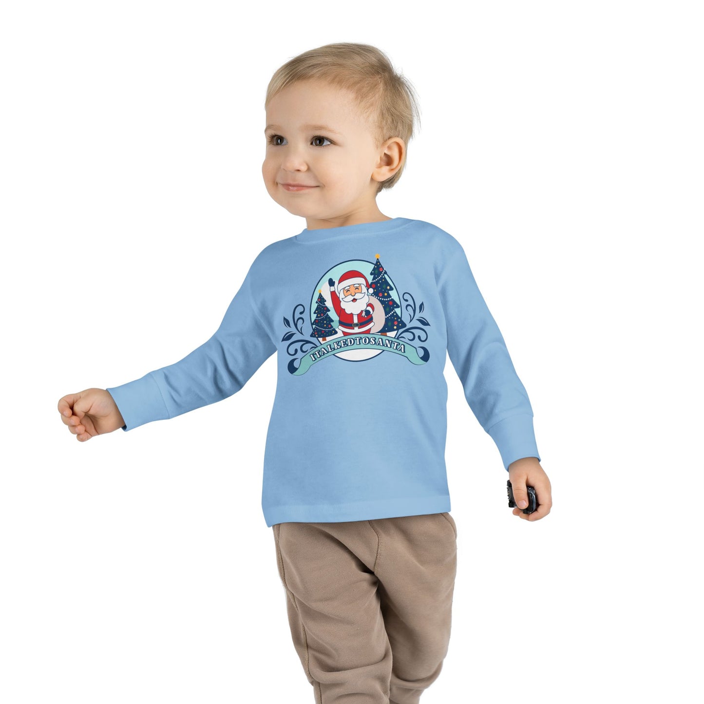 Festive Toddler Long Sleeve Tee - Cute Santa Design for Winter Celebrations, Christmas Outfit, Holiday Gift, Kids Fashion, Seasonal Wear