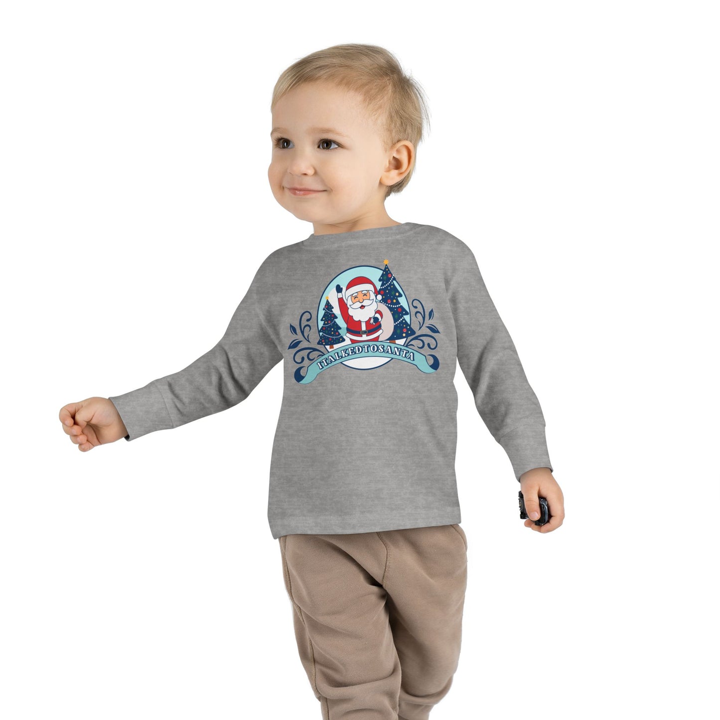 Festive Toddler Long Sleeve Tee - Cute Santa Design for Winter Celebrations, Christmas Outfit, Holiday Gift, Kids Fashion, Seasonal Wear
