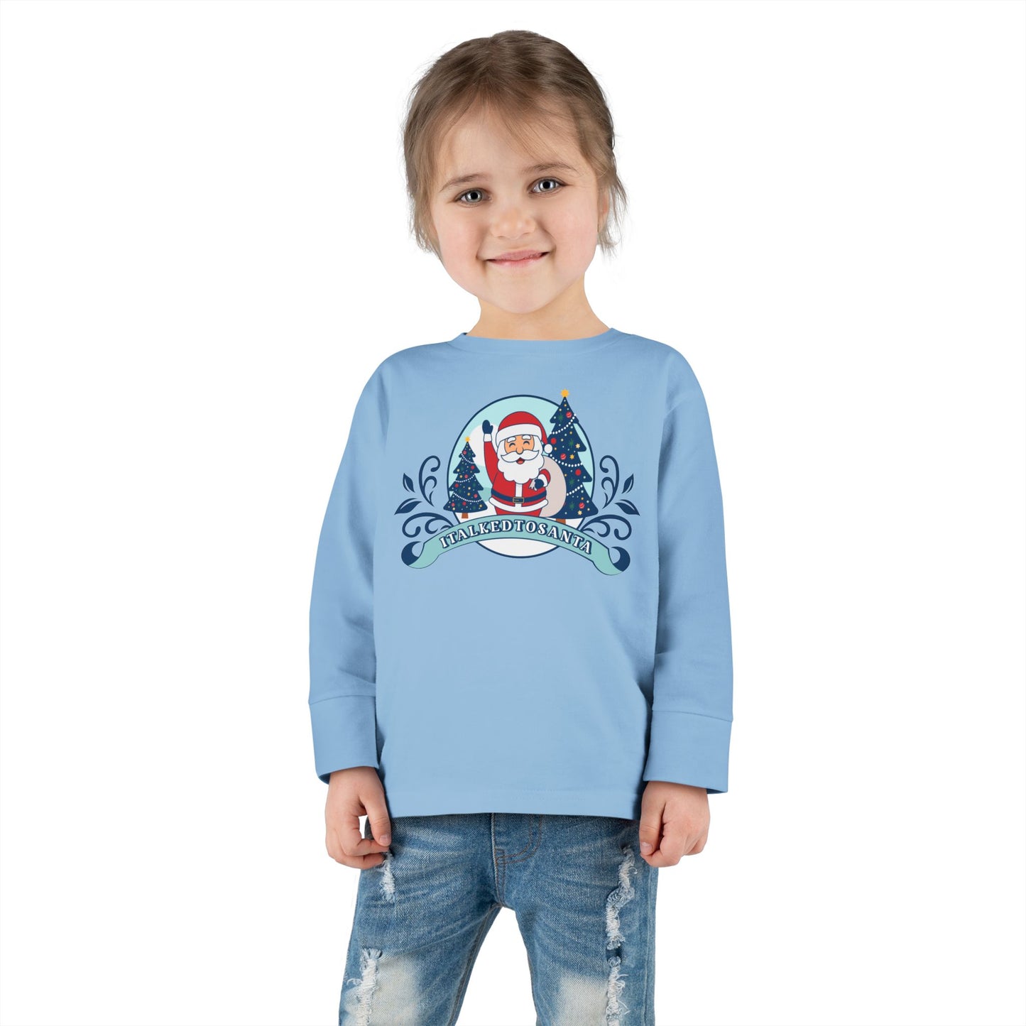 Festive Toddler Long Sleeve Tee - Cute Santa Design for Winter Celebrations, Christmas Outfit, Holiday Gift, Kids Fashion, Seasonal Wear