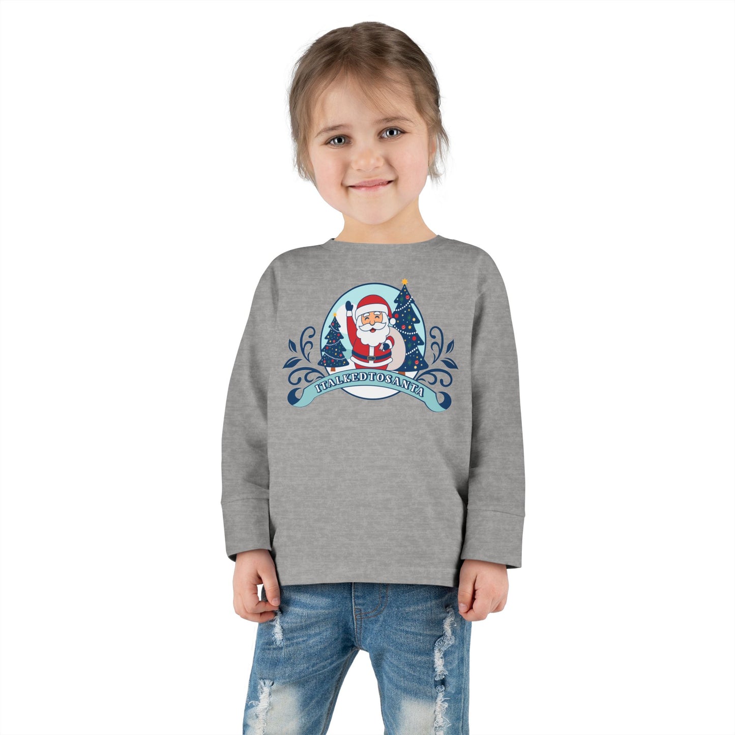 Festive Toddler Long Sleeve Tee - Cute Santa Design for Winter Celebrations, Christmas Outfit, Holiday Gift, Kids Fashion, Seasonal Wear