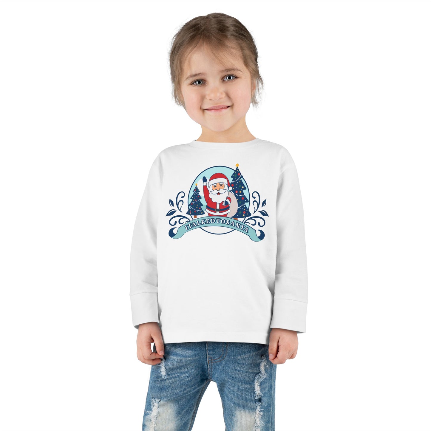 Festive Toddler Long Sleeve Tee - Cute Santa Design for Winter Celebrations, Christmas Outfit, Holiday Gift, Kids Fashion, Seasonal Wear