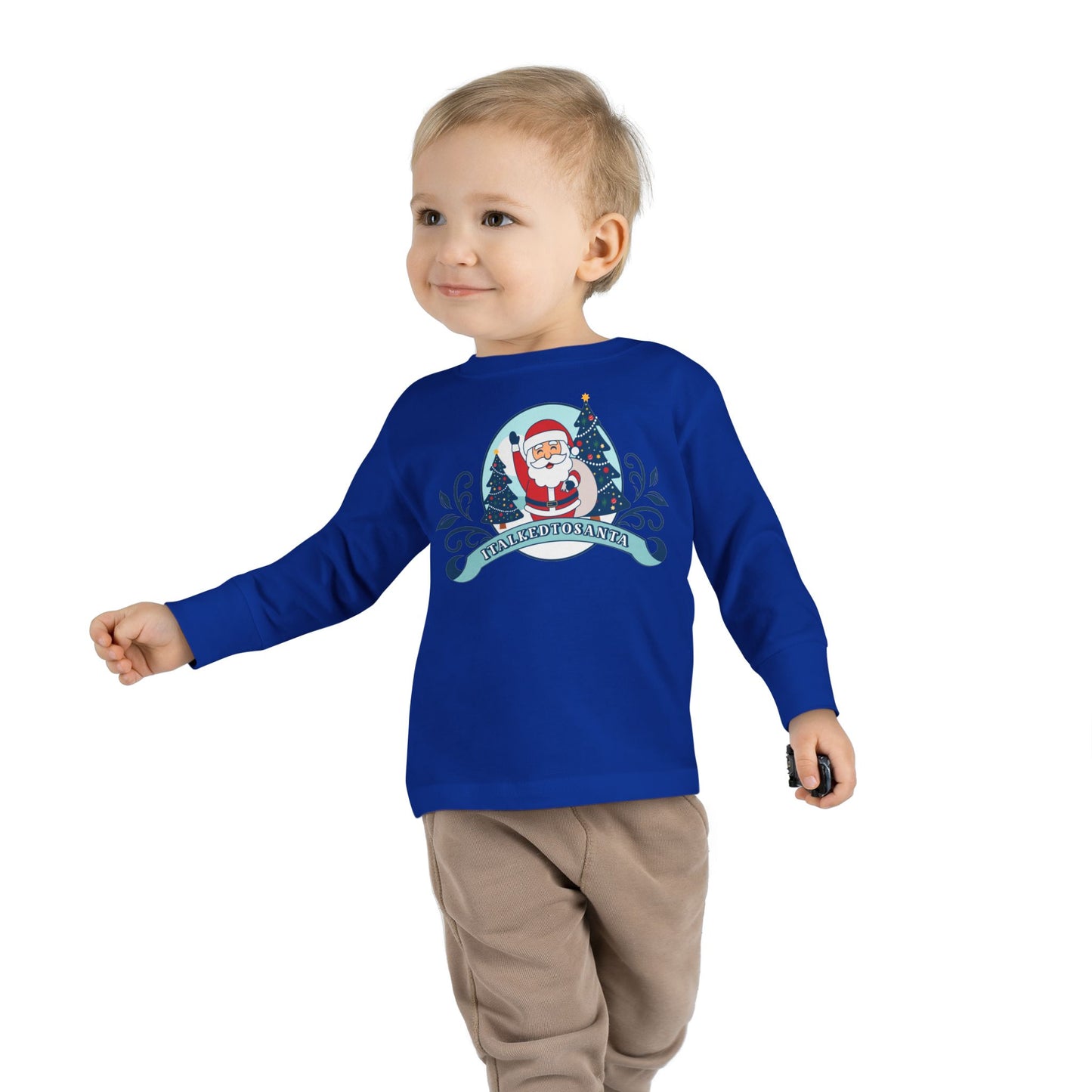 Festive Toddler Long Sleeve Tee - Cute Santa Design for Winter Celebrations, Christmas Outfit, Holiday Gift, Kids Fashion, Seasonal Wear