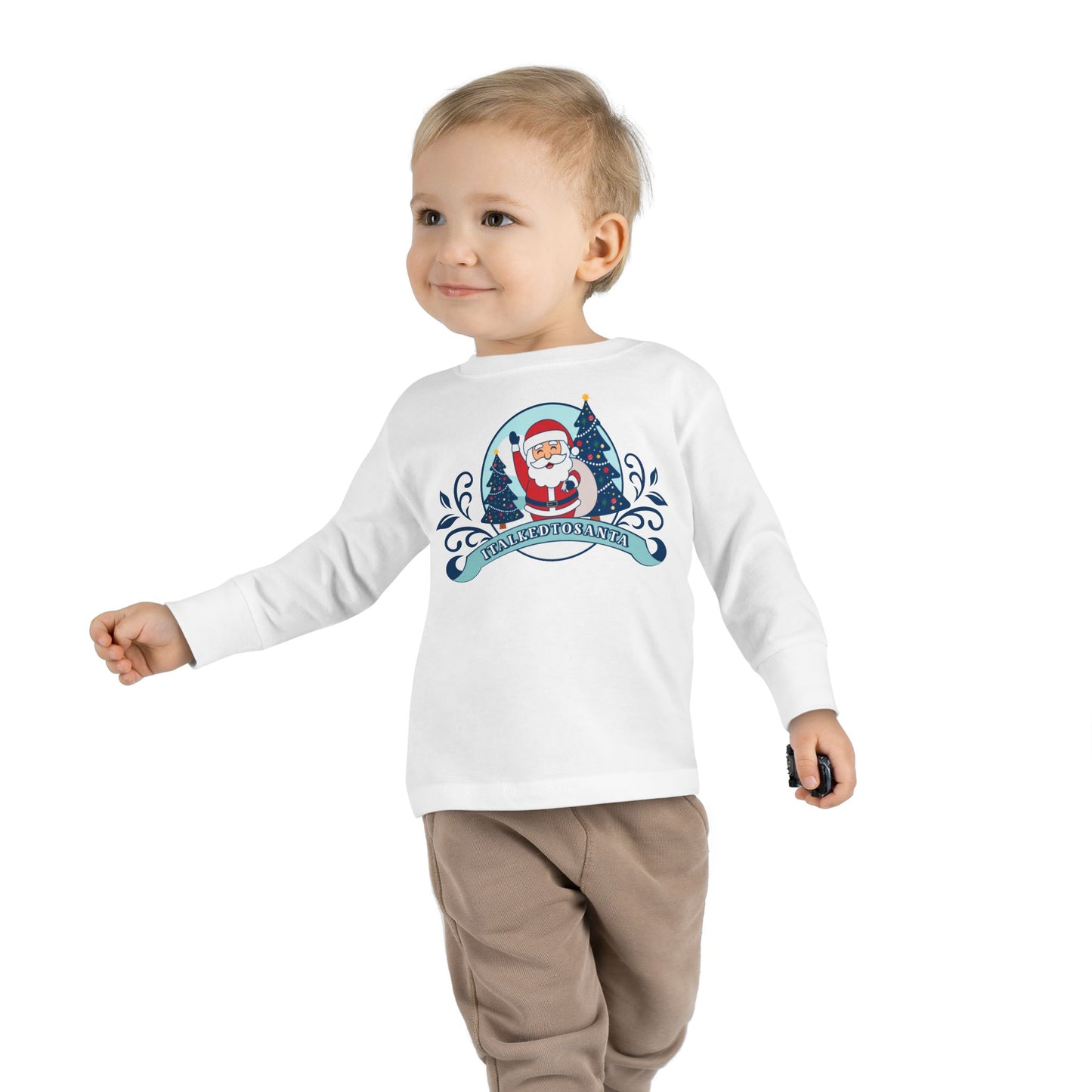 Festive Toddler Long Sleeve Tee - Cute Santa Design for Winter Celebrations, Christmas Outfit, Holiday Gift, Kids Fashion, Seasonal Wear