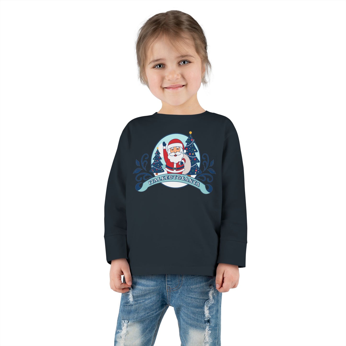 Festive Toddler Long Sleeve Tee - Cute Santa Design for Winter Celebrations, Christmas Outfit, Holiday Gift, Kids Fashion, Seasonal Wear