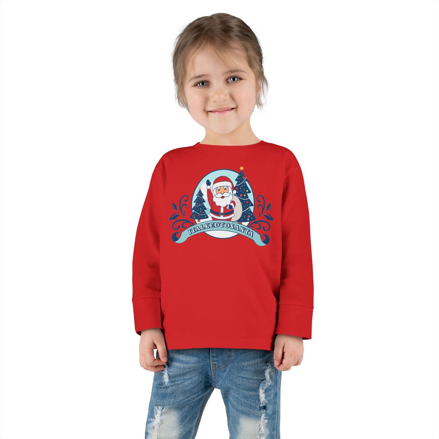 Festive Toddler Long Sleeve Tee - Cute Santa Design for Winter Celebrations, Christmas Outfit, Holiday Gift, Kids Fashion, Seasonal Wear