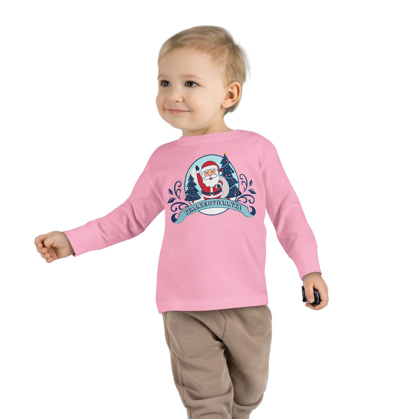 Festive Toddler Long Sleeve Tee - Cute Santa Design for Winter Celebrations, Christmas Outfit, Holiday Gift, Kids Fashion, Seasonal Wear