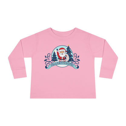 Festive Toddler Long Sleeve Tee - Cute Santa Design for Winter Celebrations, Christmas Outfit, Holiday Gift, Kids Fashion, Seasonal Wear