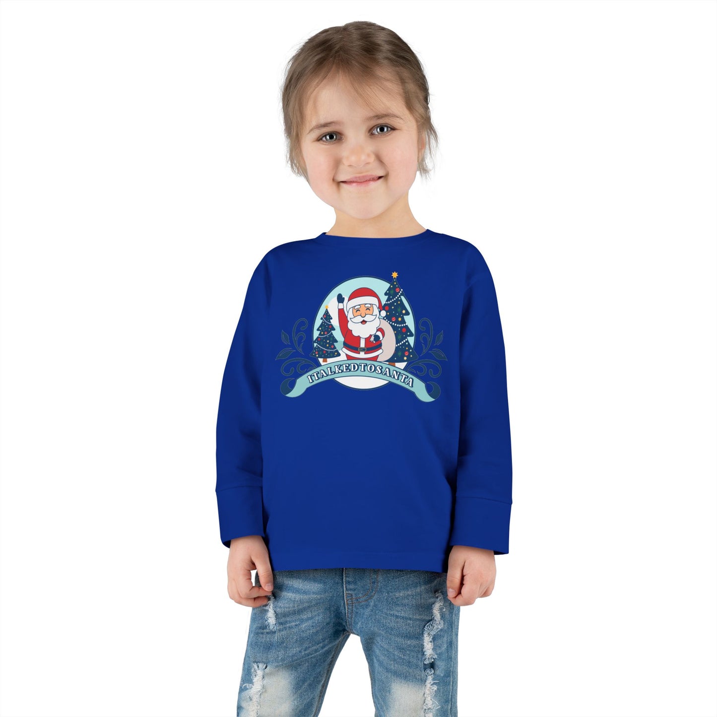 Festive Toddler Long Sleeve Tee - Cute Santa Design for Winter Celebrations, Christmas Outfit, Holiday Gift, Kids Fashion, Seasonal Wear
