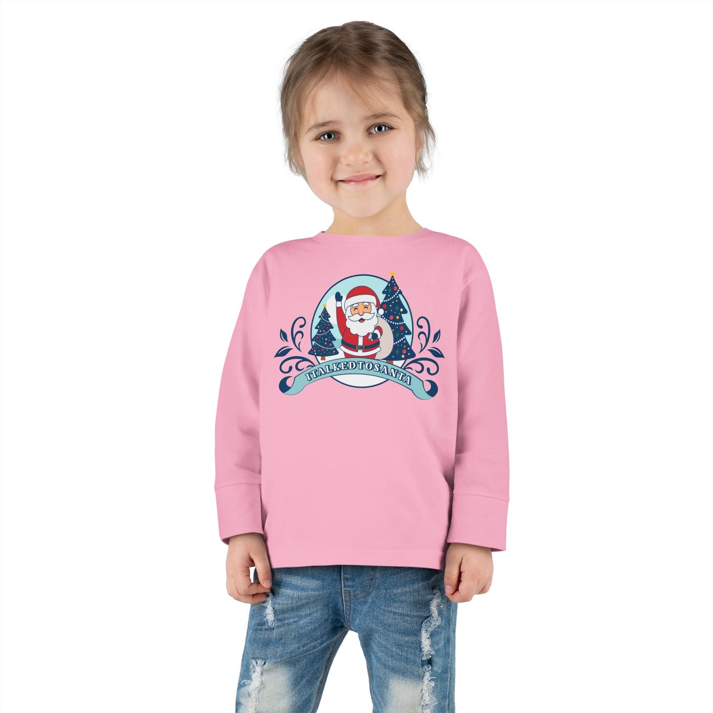 Festive Toddler Long Sleeve Tee - Cute Santa Design for Winter Celebrations, Christmas Outfit, Holiday Gift, Kids Fashion, Seasonal Wear