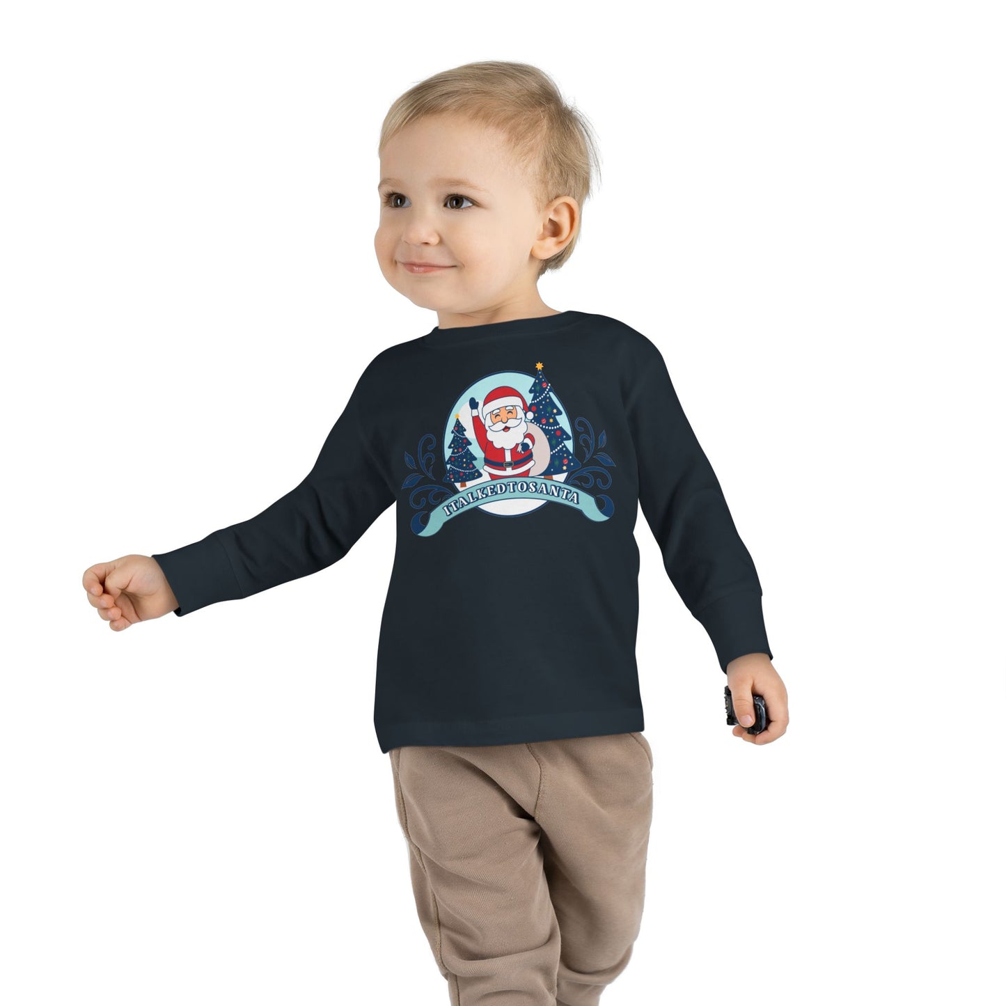 Festive Toddler Long Sleeve Tee - Cute Santa Design for Winter Celebrations, Christmas Outfit, Holiday Gift, Kids Fashion, Seasonal Wear